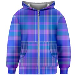 Madras Plaid Blue Purple Kids  Zipper Hoodie Without Drawstring by SpinnyChairDesigns