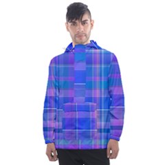 Madras Plaid Blue Purple Men s Front Pocket Pullover Windbreaker by SpinnyChairDesigns