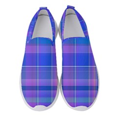 Madras Plaid Blue Purple Women s Slip On Sneakers by SpinnyChairDesigns