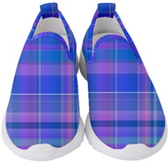 Madras Plaid Blue Purple Kids  Slip On Sneakers by SpinnyChairDesigns