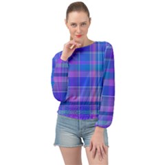 Madras Plaid Blue Purple Banded Bottom Chiffon Top by SpinnyChairDesigns