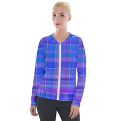 Madras Plaid Blue Purple Velour Zip Up Jacket by SpinnyChairDesigns