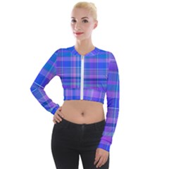 Madras Plaid Blue Purple Long Sleeve Cropped Velvet Jacket by SpinnyChairDesigns