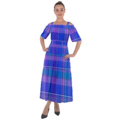 Madras Plaid Blue Purple Shoulder Straps Boho Maxi Dress  by SpinnyChairDesigns