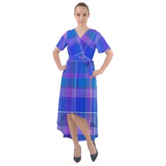 Madras Plaid Blue Purple Front Wrap High Low Dress by SpinnyChairDesigns