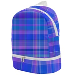 Madras Plaid Blue Purple Zip Bottom Backpack by SpinnyChairDesigns