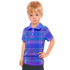 Madras Plaid Blue Purple Kids  Polo Tee