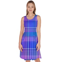 Madras Plaid Blue Purple Knee Length Skater Dress With Pockets by SpinnyChairDesigns