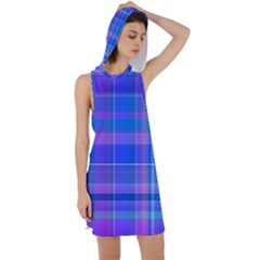 Madras Plaid Blue Purple Racer Back Hoodie Dress