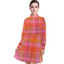 Pink Orange Madras Plaid Long Sleeve Chiffon Shirt Dress View1