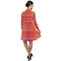 Pink Orange Madras Plaid Long Sleeve Chiffon Shirt Dress View2