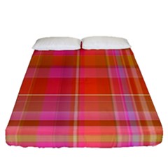 Pink Orange Madras Plaid Fitted Sheet (queen Size) by SpinnyChairDesigns