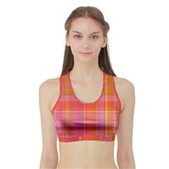 Pink Orange Madras Plaid Sports Bra With Border by SpinnyChairDesigns