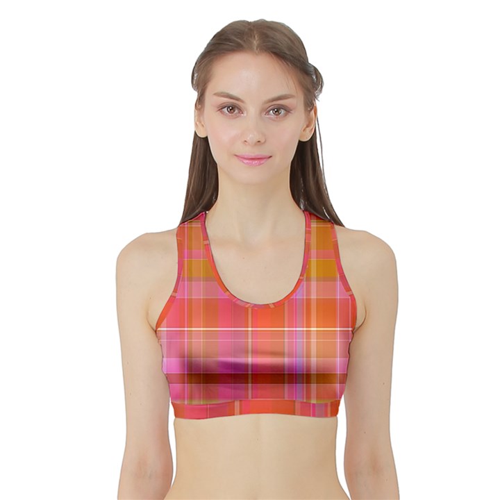 Pink Orange Madras Plaid Sports Bra with Border