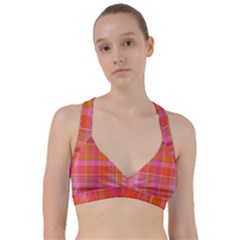 Pink Orange Madras Plaid Sweetheart Sports Bra by SpinnyChairDesigns