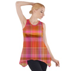 Pink Orange Madras Plaid Side Drop Tank Tunic by SpinnyChairDesigns