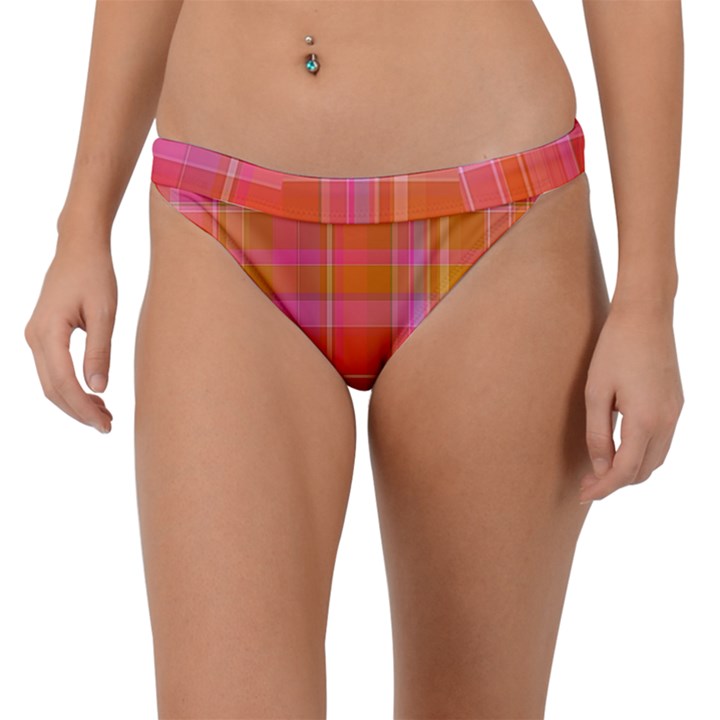 Pink Orange Madras Plaid Band Bikini Bottom