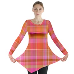 Pink Orange Madras Plaid Long Sleeve Tunic  by SpinnyChairDesigns