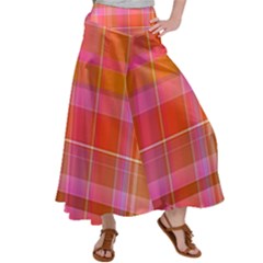 Pink Orange Madras Plaid Satin Palazzo Pants by SpinnyChairDesigns