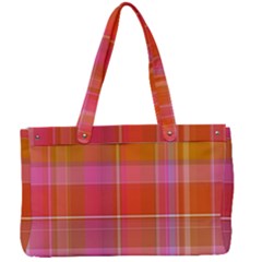 Pink Orange Madras Plaid Canvas Work Bag by SpinnyChairDesigns