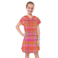 Pink Orange Madras Plaid Kids  Drop Waist Dress by SpinnyChairDesigns