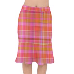 Pink Orange Madras Plaid Short Mermaid Skirt by SpinnyChairDesigns