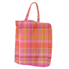 Pink Orange Madras Plaid Giant Grocery Tote by SpinnyChairDesigns