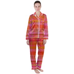 Pink Orange Madras Plaid Satin Long Sleeve Pyjamas Set by SpinnyChairDesigns