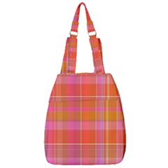 Pink Orange Madras Plaid Center Zip Backpack by SpinnyChairDesigns