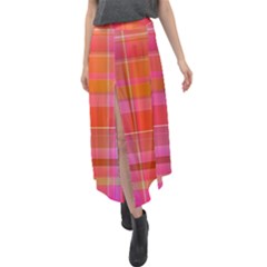 Pink Orange Madras Plaid Velour Split Maxi Skirt by SpinnyChairDesigns