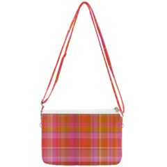 Pink Orange Madras Plaid Double Gusset Crossbody Bag by SpinnyChairDesigns