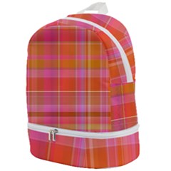 Pink Orange Madras Plaid Zip Bottom Backpack by SpinnyChairDesigns