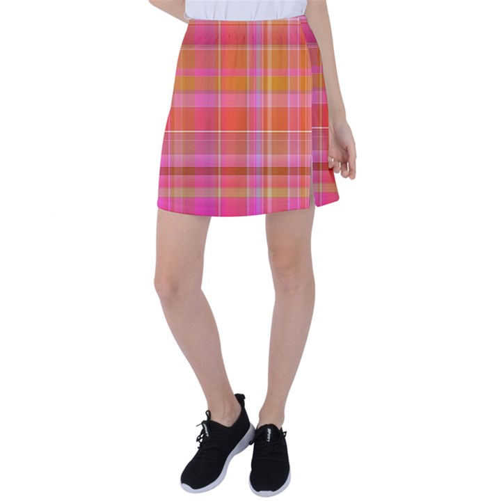 Pink Orange Madras Plaid Tennis Skirt