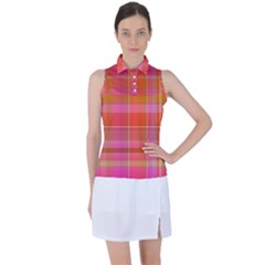 Pink Orange Madras Plaid Women s Sleeveless Polo Tee by SpinnyChairDesigns