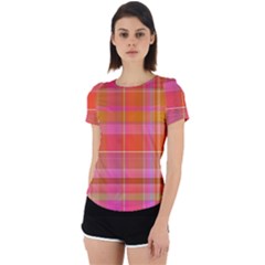 Pink Orange Madras Plaid Back Cut Out Sport Tee