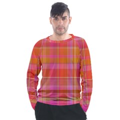 Pink Orange Madras Plaid Men s Long Sleeve Raglan Tee