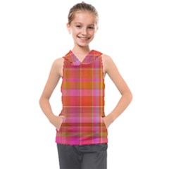 Pink Orange Madras Plaid Kids  Sleeveless Hoodie