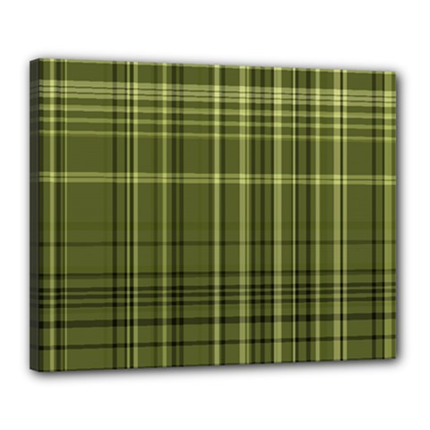 Green Madras Plaid Canvas 20  X 16  (stretched) by SpinnyChairDesigns