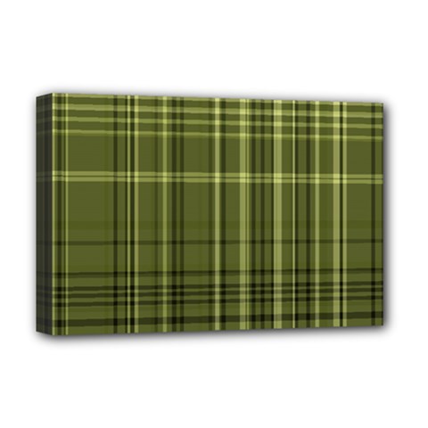 Green Madras Plaid Deluxe Canvas 18  X 12  (stretched) by SpinnyChairDesigns