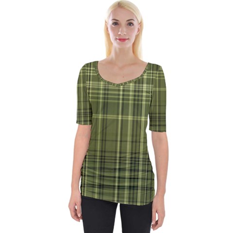 Green Madras Plaid Wide Neckline Tee by SpinnyChairDesigns