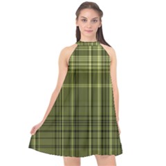 Green Madras Plaid Halter Neckline Chiffon Dress  by SpinnyChairDesigns