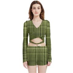 Green Madras Plaid Velvet Wrap Crop Top