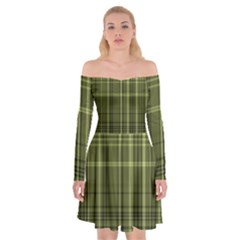 Green Madras Plaid Off Shoulder Skater Dress