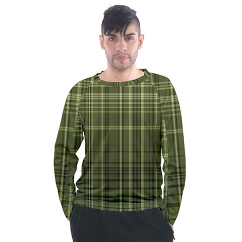 Green Madras Plaid Men s Long Sleeve Raglan Tee by SpinnyChairDesigns