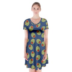 Green Olives With Pimentos Short Sleeve V-neck Flare Dress by SpinnyChairDesigns