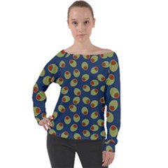 Green Olives With Pimentos Off Shoulder Long Sleeve Velour Top