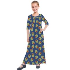 Green Olives With Pimentos Kids  Quarter Sleeve Maxi Dress by SpinnyChairDesigns