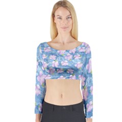 Watercolor Violets Long Sleeve Crop Top by SpinnyChairDesigns