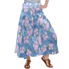 Watercolor Violets Satin Palazzo Pants by SpinnyChairDesigns