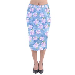 Watercolor Violets Velvet Midi Pencil Skirt by SpinnyChairDesigns